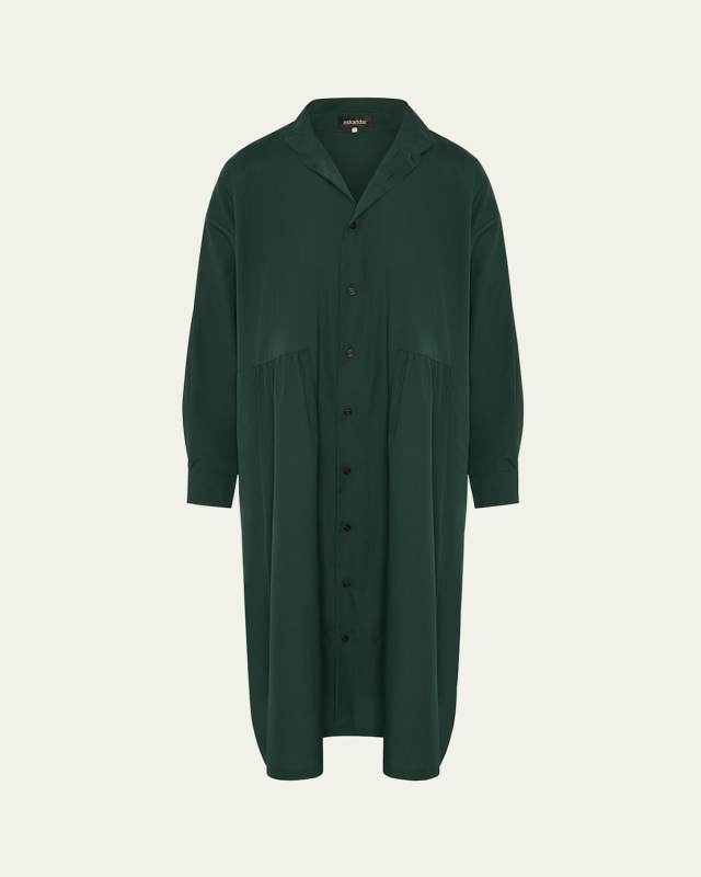 Double Stand Collar Midi Shirtdress With Pleated Layer